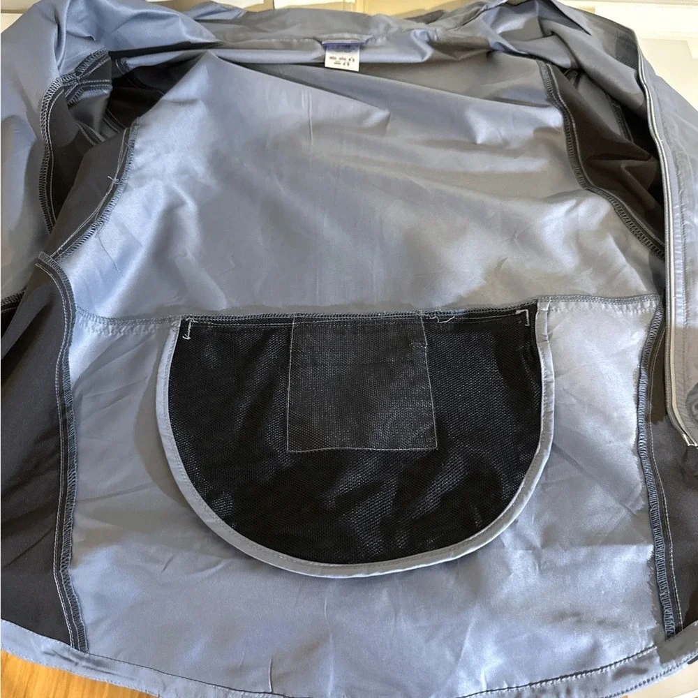 Reebok Windbreaker Jacket‎ Mens L Grey Black Full Zip Reflective Mock Neck Sport